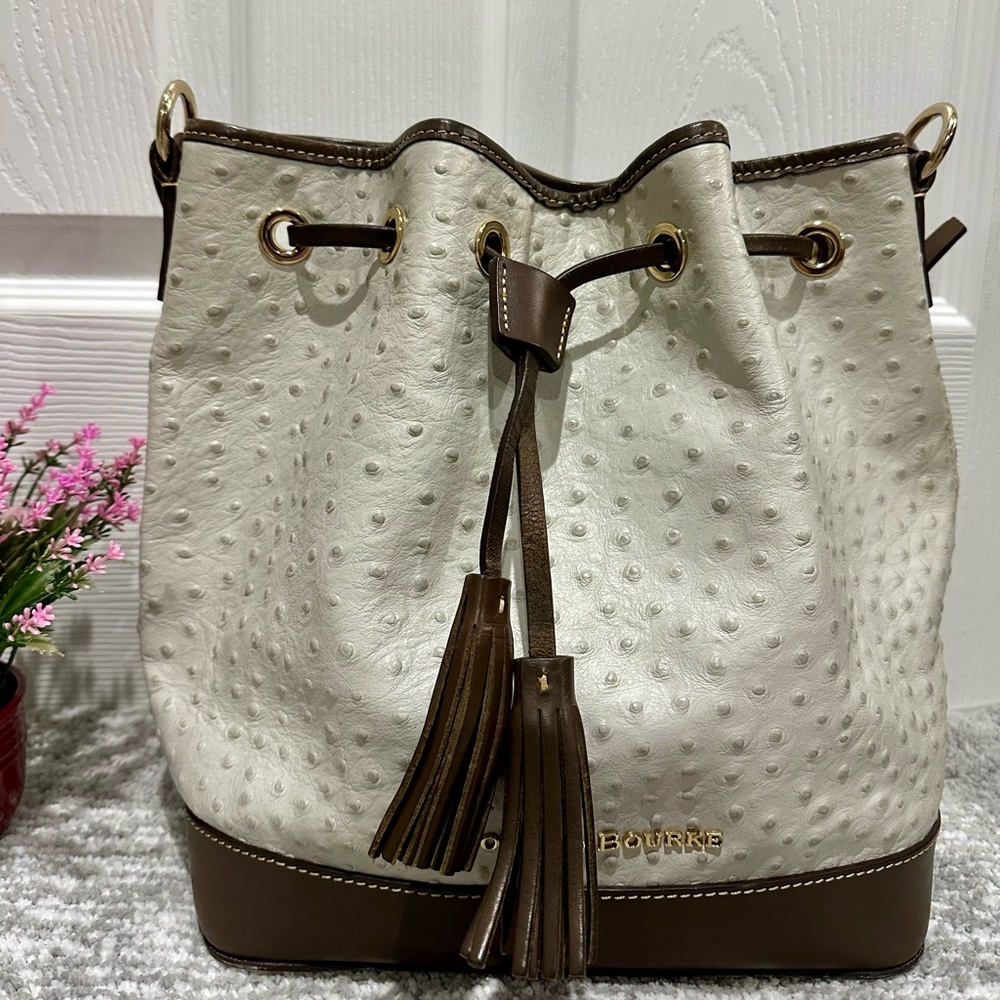 Dooney & Bourke embossed ostrich drawstring shoulder bag